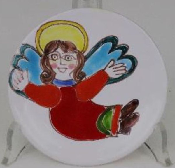 画像1: イタリア製 輸入雑貨 シチリア 陶器 絵皿 壁飾り 壁掛け 手描き 天使 エンジェル エンゼル デシモーネ デシモネ desimone ハンドペイント 2404an 12cm (1)