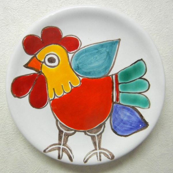 画像1: イタリア製 輸入雑貨 シチリア 陶器 絵皿 壁飾り 壁掛け 手描き ニワトリ 鳥 デシモーネ デシモネ desimone ハンドペイント 2404ca 12cm (1)