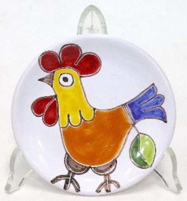 画像1: イタリア製 輸入雑貨 シチリア 陶器 絵皿 壁飾り 壁掛け 手描き ニワトリ 鳥 デシモーネ デシモネ desimone ハンドペイント 2404ca 12cm (1)