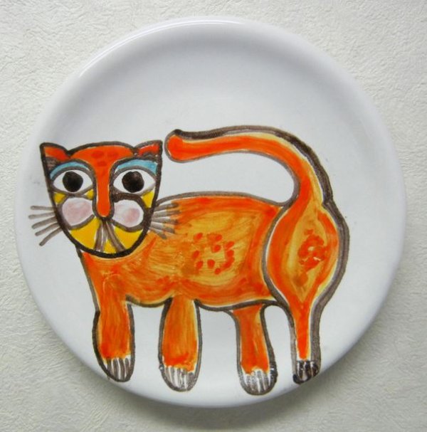 画像1: イタリア製 輸入雑貨 シチリア 陶器 絵皿 壁飾り 壁掛け 手描き ネコ ねこ 猫 デシモーネ デシモネ desimone ハンドペイント 2404ga 12cm (1)