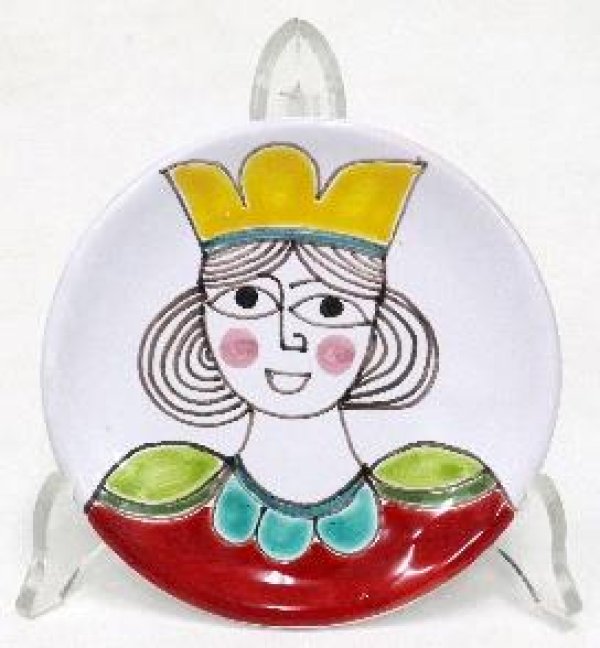 画像1: イタリア製 輸入雑貨 シチリア 陶器 絵皿 壁飾り 壁掛け 手描き 女性 クイーン プリンセス デシモーネ デシモネ desimone ハンドペイント 2404re 12cm (1)