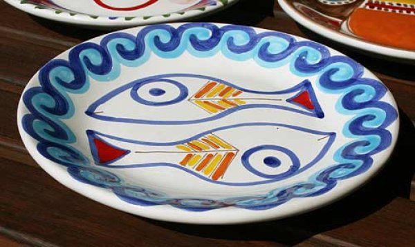 イタリア製 輸入雑貨 シチリア 陶器 絵皿 壁飾り 壁掛け 手描き 魚 