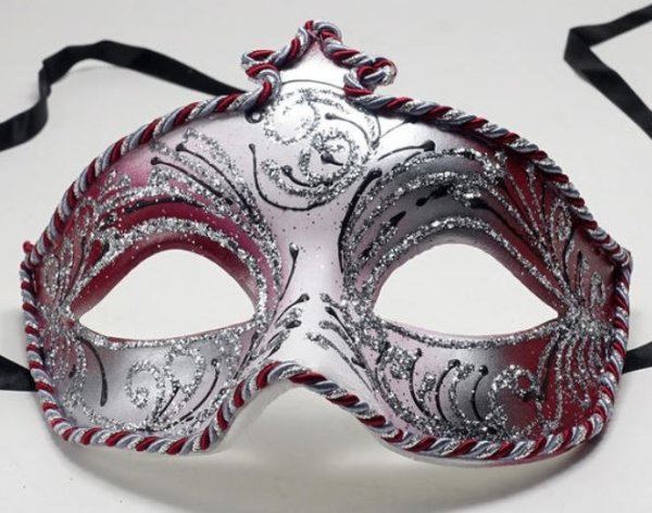画像2: イタリア製 輸入雑貨 ベネチアンマスク ハーフ アイマスク 赤 レッド シルバー マスカレード 仮面 BCE-31R-S ラグーナ社 直輸入 リビングスタジオ 送料無料 (2)