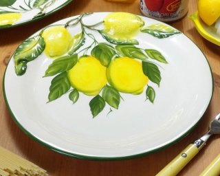 イタリア製 輸入雑貨 ディナー皿 29cm 楕円 レモン柄 盛り皿 カレー スパゲティ バッサーノ ハンドペイント BRE-1474LE 直輸入  リビングスタジオ 015-bre-1474le