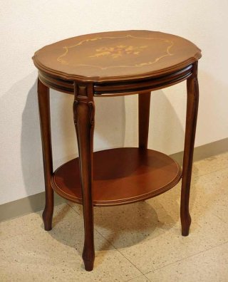 イタリア製 輸入家具 サイドテーブル 花台 楕円形 象嵌 小テーブル 