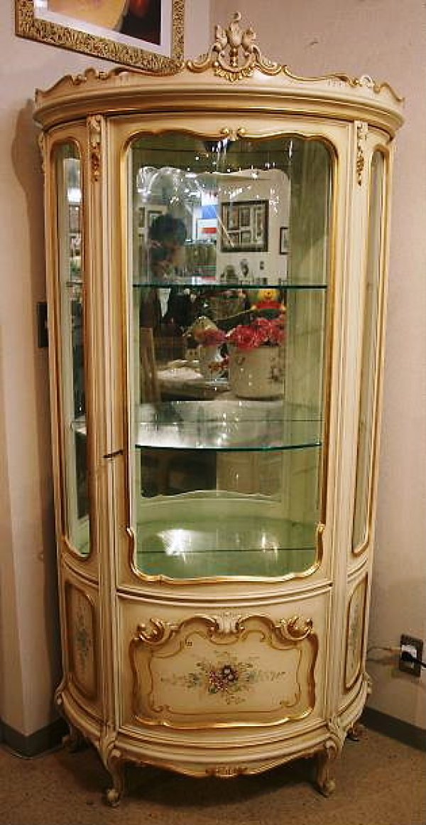 イタリア製 輸入家具 キャビネット 飾り棚 アンティーク ホワイト