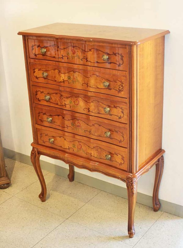 画像1: 【謝恩セール特価】イタリア製 輸入家具 チェスト 5段 ネコ脚 象嵌 クラシック アンティーク 240IN 送料無料 直輸入 リビングスタジオ (1)
