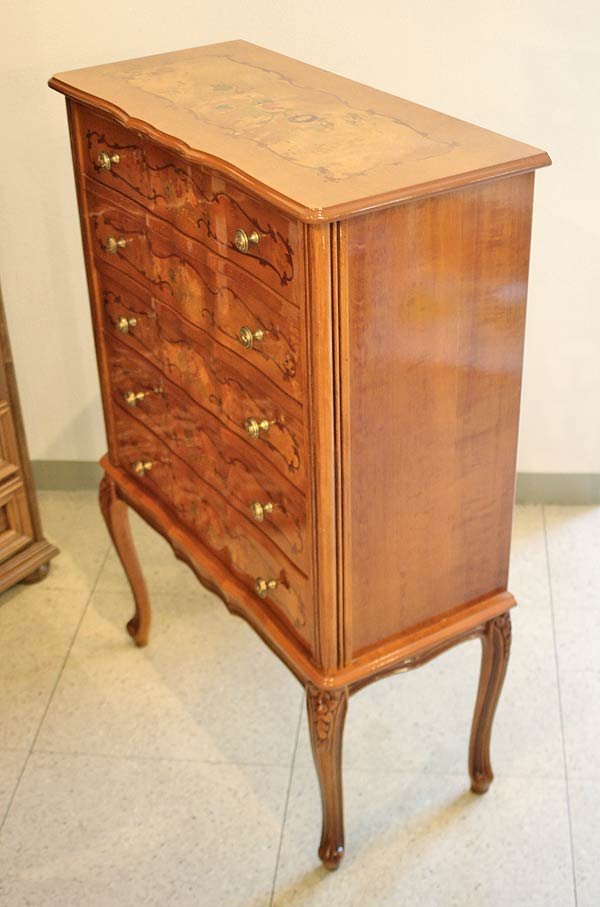 画像3: 【謝恩セール特価】イタリア製 輸入家具 チェスト 5段 ネコ脚 象嵌 クラシック アンティーク 240IN 送料無料 直輸入 リビングスタジオ (3)