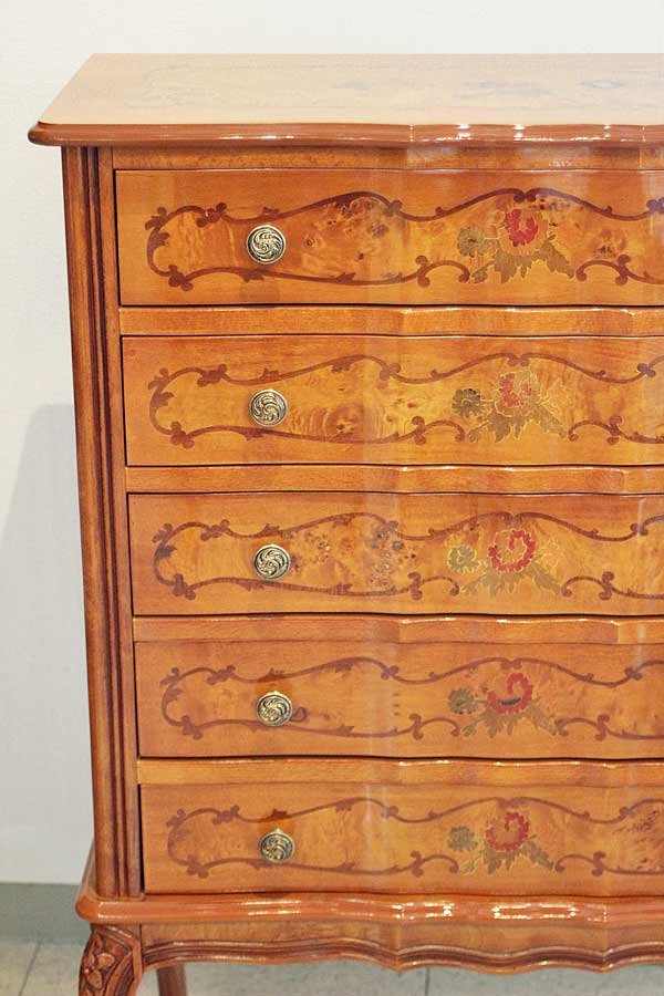 画像4: 【謝恩セール特価】イタリア製 輸入家具 チェスト 5段 ネコ脚 象嵌 クラシック アンティーク 240IN 送料無料 直輸入 リビングスタジオ (4)