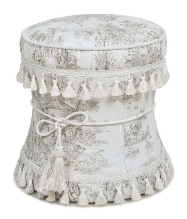 画像1: 輸入家具 スツール 円形 トワルドジュイ Toile de Jouy ジェニファーテイラー Jennifer Taylor リビングスタジオ 直輸入 姫系 33164ST 送料無料 (1)