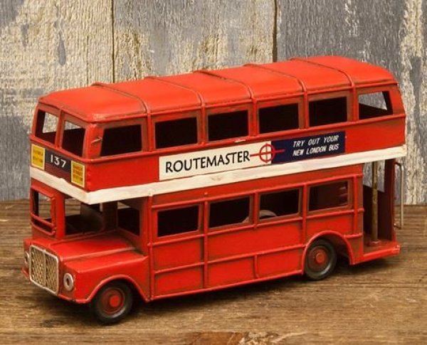 画像1: 輸入雑貨 置物 ロンドンバス ブリキ ミニカー London Bus 二階建てバス ビンテージ調 アンティーク風 0410A-7146 直輸入 リビングスタジオ (1)