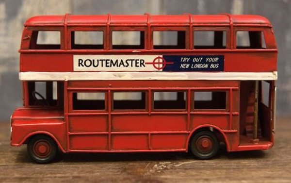 輸入雑貨 置物 ロンドンバス ブリキ ミニカー London Bus 二階建てバス 