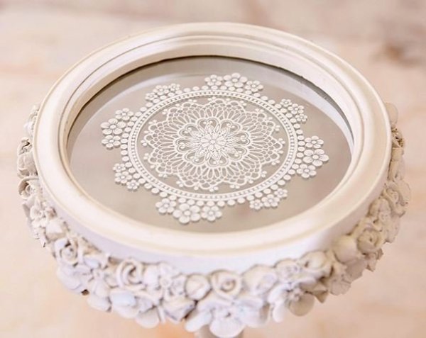 画像2: 輸入雑貨 コンポート 小物入れ ミラー ホワイト ロココデコ スタンドトレー S シャビーシック アンティーク風 アクセサリー 姫系 LF68356-Wリビングスタジオ (2)