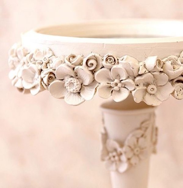 画像3: 輸入雑貨 コンポート 小物入れ ミラー ホワイト ロココデコ スタンドトレー S シャビーシック アンティーク風 アクセサリー 姫系 LF68356-Wリビングスタジオ (3)