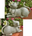 画像3: 輸入雑貨 ネコ 猫 置物 オブジェ おすわりねこ おすまし顔 フレンチ グレー アンティーク ビンテージ シャビーシック リボン 11077 (3)