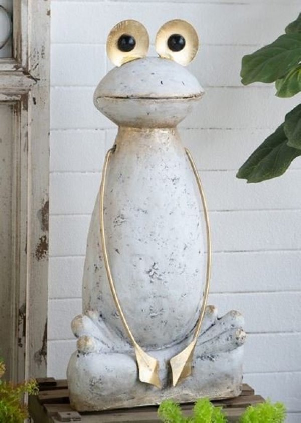 画像1: 輸入雑貨 カエル オブジェ 置物 アイアン ブリキ アンティーク風 シャビーシック ガーデニング AN-5524 送料無料 直輸入 リビングスタジオ (1)