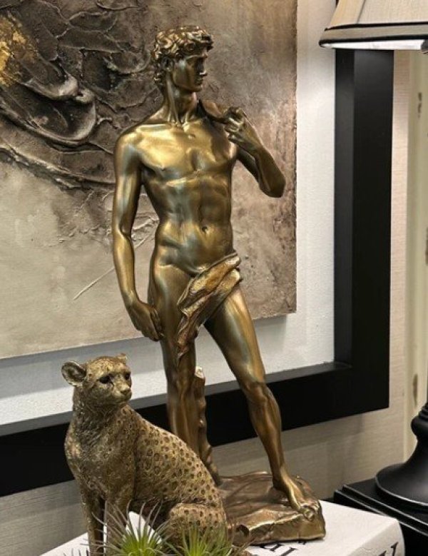 画像2: 輸入雑貨 ダビデ像 高さ35cm ミケランジェロ オブジェ 置物 ブロンズ調 ルネサンス ゴールド AN-78976 送料無料 直輸入 リビングスタジオ (2)