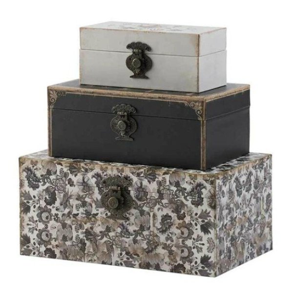 画像1: 輸入雑貨 ボックス 3点セット 小物入れ シャビーシック アンティーク風 収納 宝石箱 ジュエリー AN-44564 送料無料 直輸入 リビングスタジオ (1)