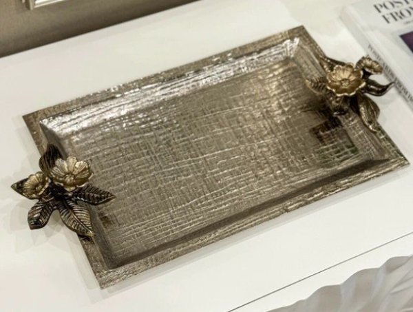 画像1: 輸入雑貨 トレー お盆 シルバー 小花 トレイ クラシック モダン ディスプレイ アンティーク風 AN-5573 送料無料 直輸入 リビングスタジオ (1)