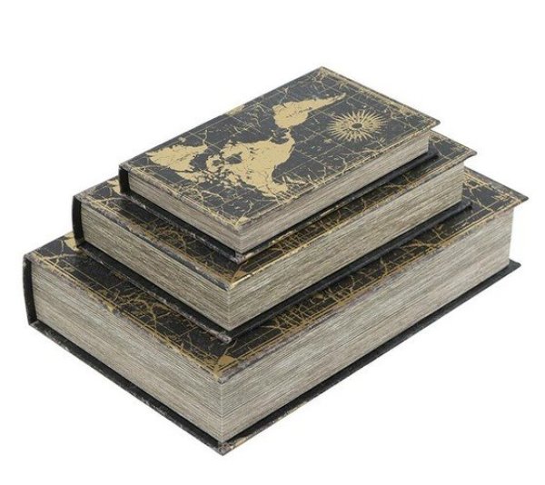 画像2: 輸入雑貨 ブックボックス 3点セット 小物入れ 世界地図 アンティーク風 ビンテージ シャビー -cot- AN-86832 送料無料 直輸入 リビングスタジオ (2)