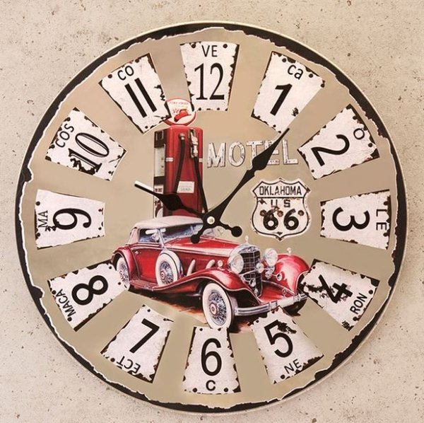 画像1: 輸入雑貨 ミラー ウォールクロック RT 66 RED Historic Car  壁掛け時計 鏡 アメリカン ビンテージ風 17A6252 直輸入 リビングスタジオ (1)