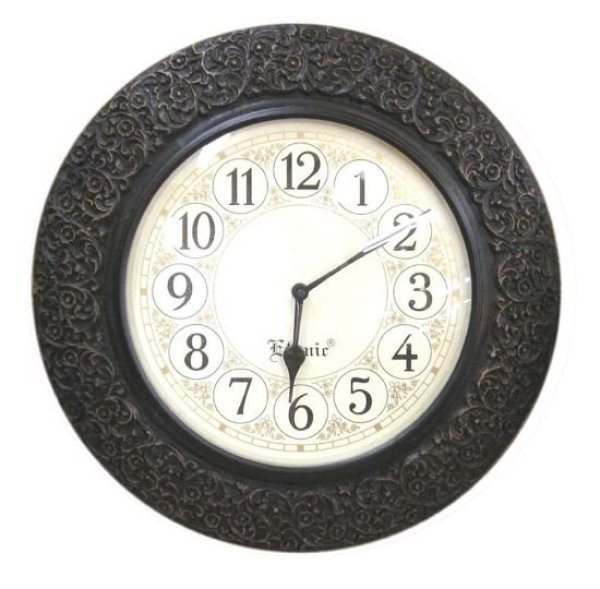 画像1: 輸入雑貨 ウォールクロック 壁掛け時計 ブラック 彫刻 アンティーク風 シャビーシック クラシック 306000 送料無料 直輸入 リビングスタジオ (1)