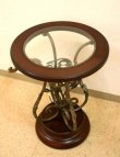 画像2: 輸入家具 コーヒーテーブル サイドテーブル アイアン ウッド ガラス 葉っぱ アンティーク風 古木調 ランプテーブル カフェテーブル 518 FM-18  送料無料 (2)