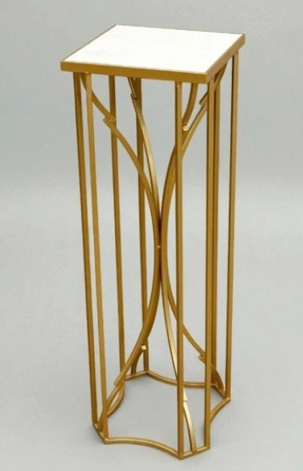 画像1: 輸入家具 サイドテーブル 花台 人工大理石天板 ゴールド モダン クラシック アンティーク風 FM-429-1 H87cm 送料無料 直輸入 リビングスタジオ (1)