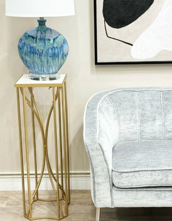 画像6: 輸入家具 サイドテーブル 花台 人工大理石天板 ゴールド モダン クラシック アンティーク風 FM-429-1 H87cm 送料無料 直輸入 リビングスタジオ (6)