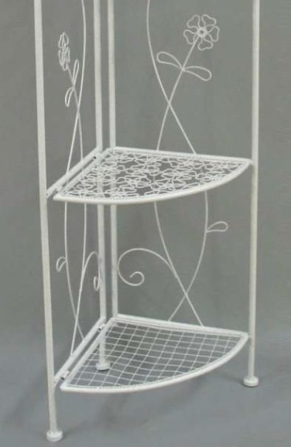 画像3: 輸入家具 コーナーラック シェルフ アイアン 4段 ホワイト 白 プランタースタンド フラワー アンティーク風 シャビーシック 197001 直輸入 リビングスタジオ 送料無料 (3)