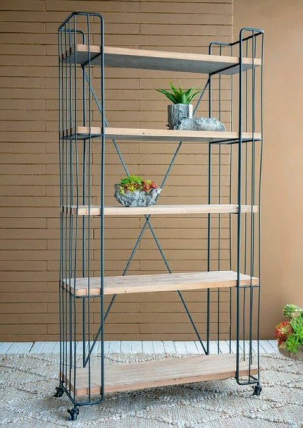 画像5: 輸入家具 シェルフ 飾り棚 本棚 アイアン ウッド シャビー ブックシェルフ プランターラック AN-43157 送料無料 直輸入 リビングスタジオ (5)