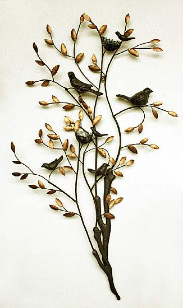 輸入雑貨 壁飾り 小鳥 葉っぱ 小枝 アイアン ウォールアート ウォール