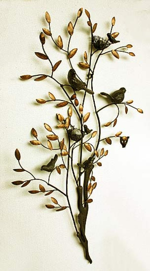 輸入雑貨 壁飾り 小鳥 葉っぱ 小枝 アイアン ウォールアート ウォールデコレーション アンティーク風 シャビーシック 壁掛け ブラウン ゴールド  1310TSF009