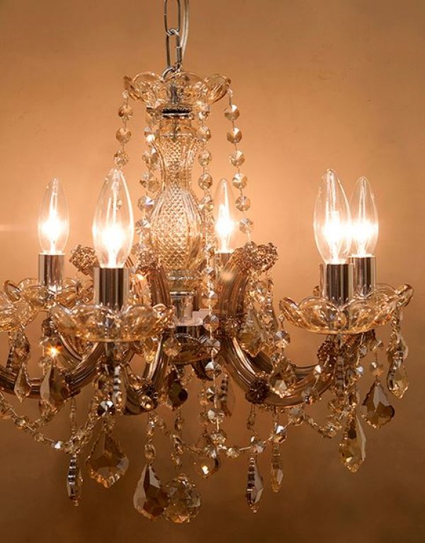 輸入家具 シャンデリア 6灯 クリスタルガラス シャンパンゴールド 照明