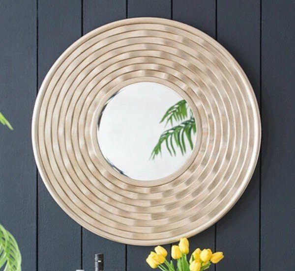 画像1: 輸入雑貨 ミラー モダン アンティーク風 ゴールド 円形 壁飾り ウォールデコレーション 79.5cm AN-82922 送料無料 直輸入 リビングスタジオ (1)