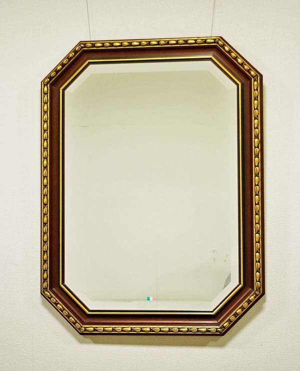 画像1: イタリア製 輸入雑貨 ミラー 八角 ブラウン ゴールド トリム 63X83 縦横兼用 木目 ナチュラル アンティーク風 リビングスタジオ 直輸入 Bertozzi ベルトッツィ 808363 送料無料 (1)