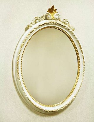 イタリア製 輸入雑貨 ミラー 壁掛け 円形 ロココ ホワイト ゴールド