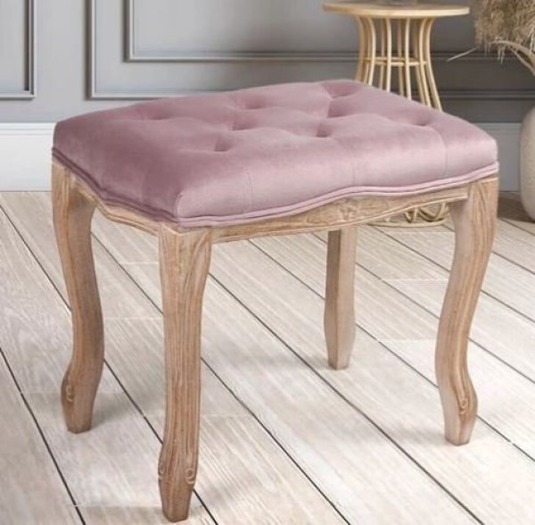 画像1: 輸入家具 スツール ベロアピンク イタリアン ロココ シャビー アンティーク風 ナチュラル 17703ST-PK 直輸入 リビングスタジオ 送料無料 (1)