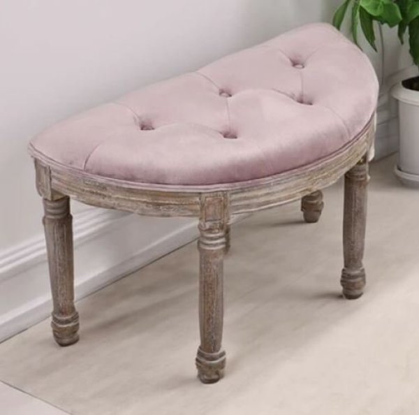 画像1: 輸入家具 スツール 半円形 ベロアピンク クラシック イタリアン シャビー アンティーク 17717ST-PK 直輸入 リビングスタジオ 送料無料 (1)