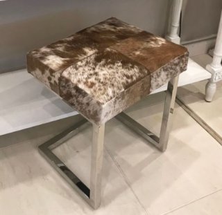 輸入家具 スツール リアルファー ダークブラウン シルバー スチール