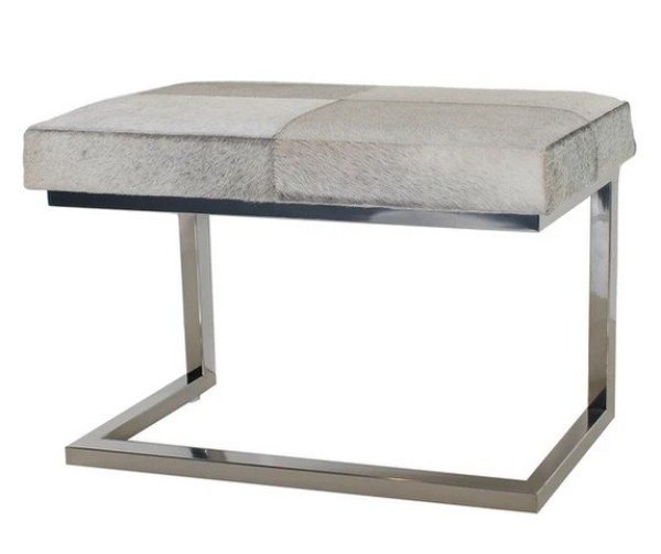 画像1: 輸入家具 スツール リアルファー グレー 玄関 モダン 毛皮 ウシ スチール シルバーメッキ AS-8010-B 幅60cm 送料無料 直輸入 リビングスタジオ (1)