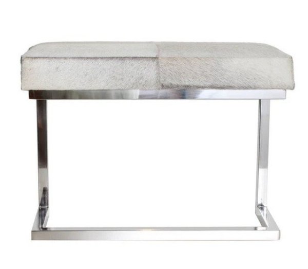 画像2: 輸入家具 スツール リアルファー グレー 玄関 モダン 毛皮 ウシ スチール シルバーメッキ AS-8010-B 幅60cm 送料無料 直輸入 リビングスタジオ (2)