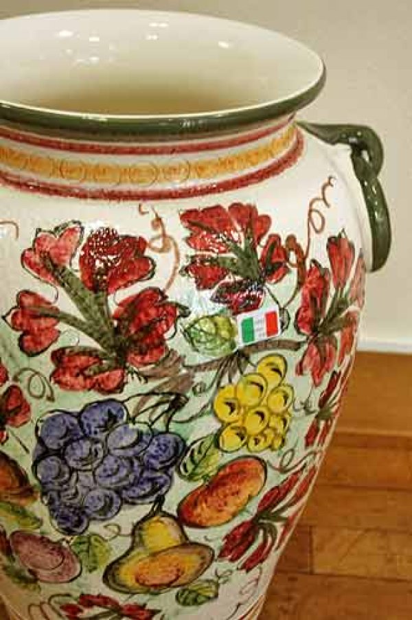 豊富買蔵イタリア製 陶器製 傘立て 大花瓶　 花柄　 陶器 陶磁器 ITALY 壺 インテリア 置物 傘立て