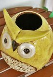 画像3: 輸入雑貨 フラワーベース 陶器 フクロウ イエロー グリーン オリーブ トトロ風 花瓶 プランター フラワーポット シャビーシック H18.5cm 29272 (3)