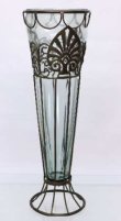 画像1: 輸入雑貨 Metal glass Vase トールリーフ フラワーベース PGC-17 花瓶 アイアン ガラス ハンドメイド アンティーク風 NUH 送料無料 (1)