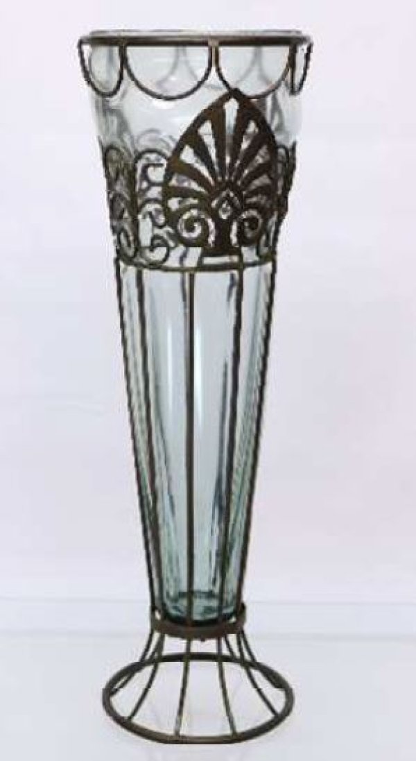 輸入雑貨 Metal glass Vase トールリーフ フラワーベース PGC-17 花瓶 アイアン ガラス ハンドメイド アンティーク風 NUH  送料無料 008-bar-pgc17-vase