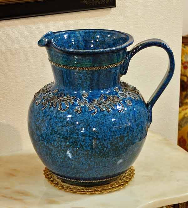 画像1: イタリア製 輸入雑貨 花瓶 フラワーベース ブルー ピッチャー 水差し アンティーク風 603-30BL 送料無料 直輸入 リビングスタジオ (1)