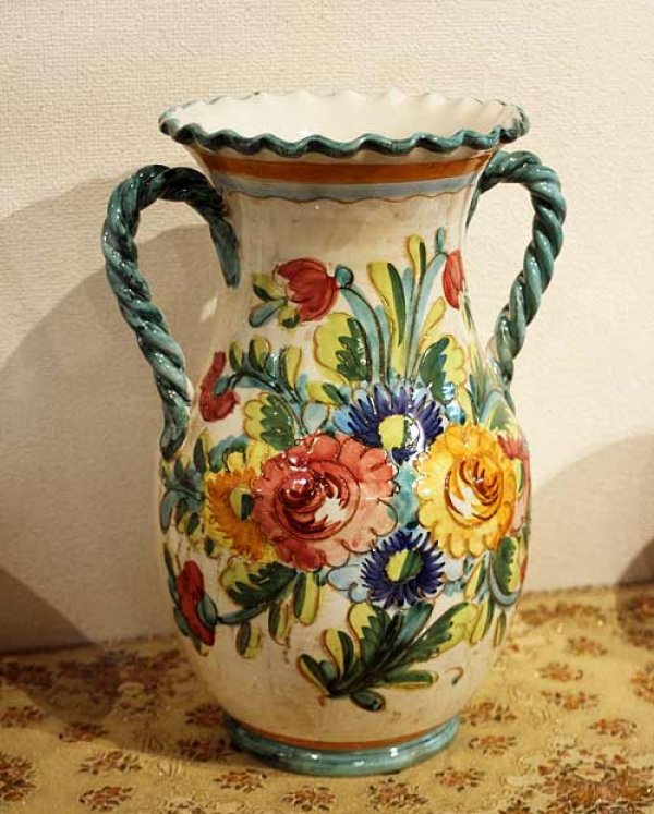 画像2: イタリア製 輸入雑貨 花瓶 フラワーベース 花柄 グリーン H35cm アンティーク風 トスカーナ 12-35gr 送料無料 直輸入 リビングスタジオ (2)