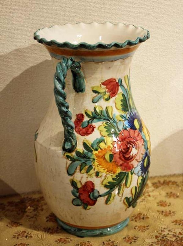 画像3: イタリア製 輸入雑貨 花瓶 フラワーベース 花柄 グリーン H35cm アンティーク風 トスカーナ 12-35gr 送料無料 直輸入 リビングスタジオ (3)