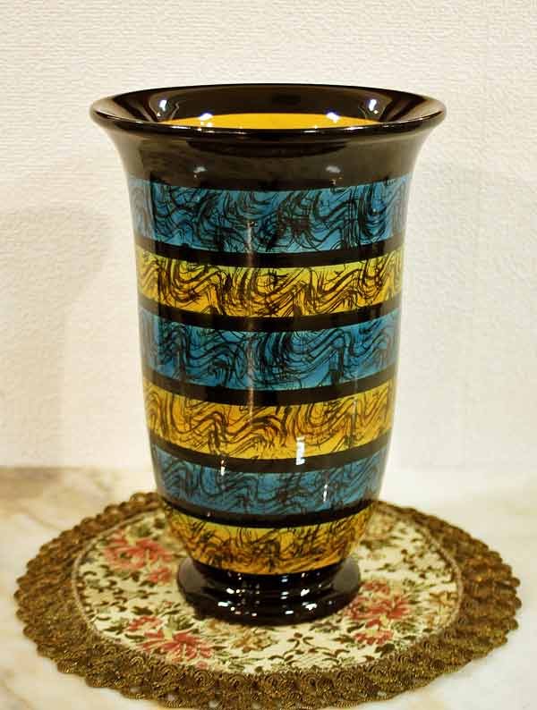 画像1: イタリア製 輸入雑貨 花瓶 フラワーベース ブルー 黄色 シンプル クラシック アンティーク風 656-25BY 送料無料 直輸入 リビングスタジオ (1)